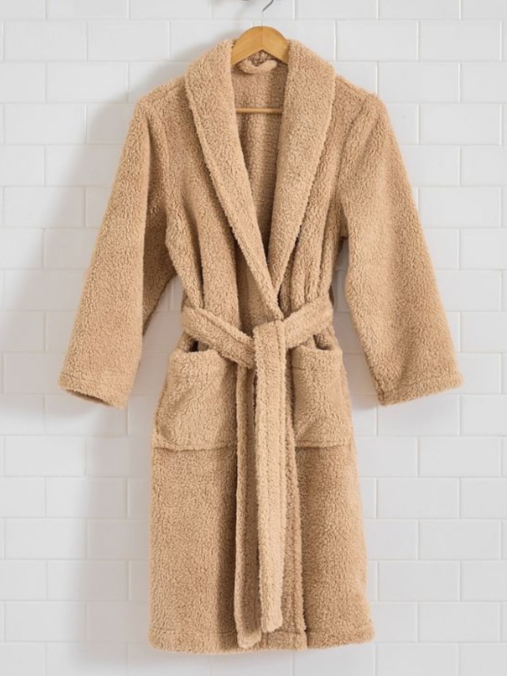 Pottery Barn Teddy Sherpa Robe In Camel Tan